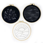 Art 101 Embroidery Art Kit-Includes gradient mountain design, floral design, and wave pattern