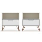 Manhattan Comfort Rockefeller 20.08" Mid-Century Modern 1-Drawer Nightstand 2-Piece Set - White-2-Piece Mid-Century Modern Nightstand for Bedroom and Living Room Use
