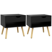 HOMCOM Bedside Table with Drawer and Shelf - Black - Set of 2-Use it as a nightstand or side table at home