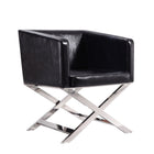 Manhattan Comfort Hollywood 25.6" Contemporary Faux Leather Upholstered Accent Chair - Black and Polished Chrome-Contemporary Accent Chair for Living Room, Dining Room and Home Office Use