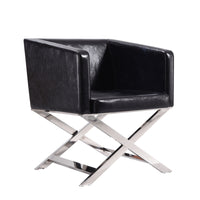 Manhattan Comfort Hollywood 25.6" Contemporary Faux Leather Upholstered Accent Chair - Black and Polished Chrome-Contemporary Accent Chair for Living Room, Dining Room and Home Office Use