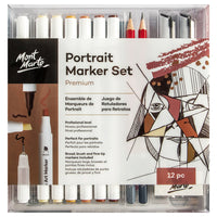 Mont Marte Premium Portrait Marker 12-Piece Set - Dual Tip - Assorted-Set is designed for portrait work with 6 dual tip art markers plus drawing essentials for sketching, shading and finishing details