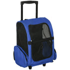 PawHut 2-in-1 Pet Luggage Box Backpack Carrier for Cats/Dogs with Handle & Rolling Wheel - Blue-2 in 1 It can be used as a trolley bag or backpack