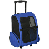 PawHut 2-in-1 Pet Luggage Box Backpack Carrier for Cats/Dogs with Handle & Rolling Wheel - Blue-2 in 1 It can be used as a trolley bag or backpack