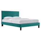 Modway Roxanne Performance Velvet Full Platform Bed - Teal-Vintage Modern Full Bed
