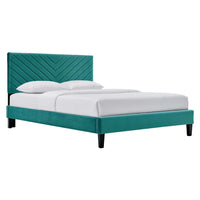 Modway Roxanne Performance Velvet Full Platform Bed - Teal-Vintage Modern Full Bed