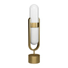 Hudson&Canal Blair Pill-Shaped Table Lamp with Milk Glass Shade - Brass/White-Rated for two E26-base, 60W A19 bulbs or LED equivalent, Bulbs not included