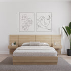 Nexera Milano Floating Nightstand Extension Panel - Natural Blonde Oak-Statement Piece: Combining headboard panel extensions with floating drawers creates a multifunctional and stylish centerpiece for your bedroom