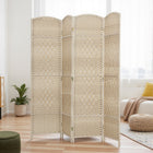 HOMCOM 4 Panel Hand-Woven Freestanding Room Divider for Home Office Bedroom - Light Oak-Features woven pattern with arched top for elegance 
