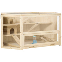 PawHut Wooden Large Hamster Cage 3-Tier with Tray-Solid wood construction for long term use