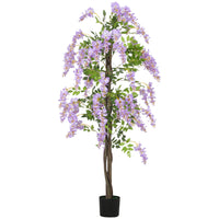 HOMCOM 5.9' Artificial Wisteria Tree with Natural Wood - Purple-Colourful wisteria design enhances any room's aesthetic appeal 