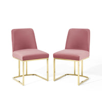 Modway Amplify Sled Base Performance Velvet Dining Chairs - Gold/Dusty Rose - 2 Pack-Glam Deco Dining Chair