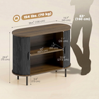 HOMCOM 39.4" Farmhouse Sideboard Buffet Cabinet with Curved Tambour Doors - Brown Wood Grain-Dual side compartments provide extra room for small accessories