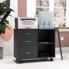 HOMCOM 3 Drawer Mobile Lateral Filing Cabinet with Open Shelves - Black-Can be used as file cabinet, storage cabinet which is fit for home or office 