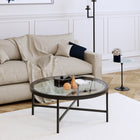 Hudson&Canal Xivil 36"W Round Coffee Table with Glass Top - Blackened Bronze-Hand crafted blackened bronze finish is applied to the steel frame