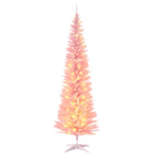 HOMCOM 7' Pre-Lit Artificial Christmas Tree with Warm White LED Lights - Pink-7 foot tall artificial Christmas tree in a slim pencil style design 