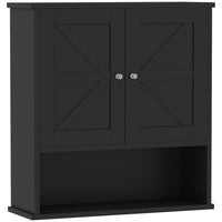 kleankin Farmhouse Bathroom Wall Cabinet - Black-Wall-mounted design makes effective use of wall space