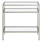 Hudson&Canal Sivil 24"W Rectangular Side Table - Satin Nickel-Features a tempered glass top and shelves