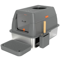 PawHut 80L XL Stainless Steel Cat Litter Box with Lid and Front/Top Entry-XL capacity of 21.1 gallons (80L), suitable for homes with multiple or large cats