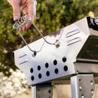 InnovaGoods ExelQ Stainless Steel Foldable Charcoal BBQ-Portable barbecue, folding legs. Max. supported weight: 10 Kg. Robust, high quality stainless steel. Removable upper food grill. Heat-proof handles on the upper grill. Multifunction fixed handle: carrying, hanging. 2 removable side handles with springs. 2 multi-position and multifunction side shelves. Ventilation holes to help fuel to burn. Removable lower grill for charcoal, thickness: 4 mm.