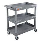 Luxor TUFFY XL Three-Tier Multi-Purpose Utility Cart - 32" W x 18" D - Grey-Provides three spacious tub-style shelves constructed from durable high-density polyethylene for reliable support