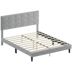 HOMCOM Queen Size Upholstered Platform Bed Frame with Headboard - Grey-Soft velvet-feel fabric with high-resilience foam for cozy comfort