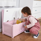 Qaba 2-in-1 Kids Toy Box Storage Organizer with Safety Pneumatic Rod - Pink-Crafted from robust MDF and pinewood for lasting use
