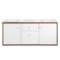 Modway Transmit 48" Wall-Mount Bathroom Vanity - Walnut/White-Mid-Century Modern Vanity