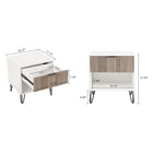 Manhattan Comfort DUMBO 20.07" Modern 1-Drawer Nightstand - White/Rustic Grey-Horizontal Glam Drawer Handles Made of Metal with a Gold Finish