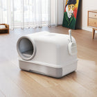 PawHut Cat Litter Box with Easy Clean Drawer and Scoop - White/Grey-Colour: White, Grey 