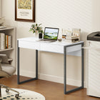 HOMCOM 39.4" High Gloss Computer Desk with 2 Drawers - White/Grey-Robust steel frame supports up to 168 lbs. (76 kg) for a stable workspace