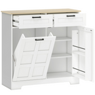 HOMCOM 7 Gallon Tilt Out Trash Sideboard Buffet Cabinet with Hidden Garbage Space & Drawers - White-13-gallon tilt-out trash cabinet keeps waste hidden and odors contained