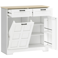 HOMCOM 7 Gallon Tilt Out Trash Sideboard Buffet Cabinet with Hidden Garbage Space & Drawers - White-13-gallon tilt-out trash cabinet keeps waste hidden and odors contained
