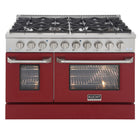 Kucht 48" KNG Series Pro Style Natural Gas Range - Stainless Steel/Red-This professional-class range features two 20,000-BTU dual burners with simmer, two 12,000-BTU burners, two 9,000-BTU burners, and two 6,000-BTU burners