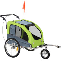 Aosom 2-in-1 Dog Bike Trailer with Suspension, Hitch and Storage Pockets - Green-2-in-1 design, can be used as a pet trailer or pet stroller 