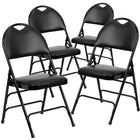 Flash Furniture HERCULES Series Designer Black Plastic Stack Chair with Black Frame - 5 Pack-Set of 4 Padded Metal Folding Chairs - Carrying Handle Cutout