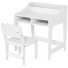 Qaba Kids Study Desk and Chair Set with Storage Shelves - White-Spacious tabletop accommodates writing, reading, drawing, crafting 