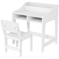 Qaba Kids Study Desk and Chair Set with Storage Shelves - White-Spacious tabletop accommodates writing, reading, drawing, crafting 