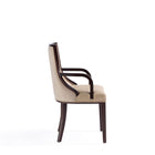 Manhattan Comfort Fifth Avenue 22.5" Traditional Faux Leather and Velvet Upholstered Dining Armchair - Tan-Standard 4-Leg Base