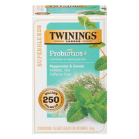 Twinings Superblends Probiotics+ Peppermint & Fennel Herbal Tea Bags - 18 Pack-Blended with peppermint, spearmint, natural peppermint flavour and fennel seeds for a cooling and soothing herbal tea experience