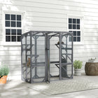 PawHut Outdoor Catio Cat Enclosure with 6 Platforms with Weatherproo Roof - Grey-Sunproof panel titled-roof, constructed from PC board and fir wood 