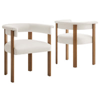 Modway Imogen Performance Velvet Barrel Dining Chairs - Alabaster/Deep Brown - 2 Pack-Dining Chair Set