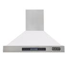 KUCHT KRH3615-W 36" 900 CFM Wall Mounted Range Hood - Stainless Steel/White-Professional range hood features 3 powerful blowers up to 900 CFM that will give you different levels of airflow and capture smoke and cooking odours in a quiet operation