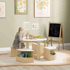 Qaba 5 Piece Kids Table & Chair Set with Storage for Kids Room- White-Chairs store under the table to maximize room space
