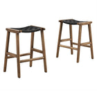 Modway Saoirse Faux Leather Wood Counter Stool - Walnut Black - Set of 2-Woven Leather
