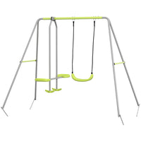 Outsunny Swing Set for Kids - Heavy Duty A-Frame Metal Swing Frame - Green-Including multiple play options . 