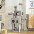 PawHut 66" Cat Tree with 2 Condos and Big Hammocks - Light Grey-A plush top perch and three hammocks provide cozy, secure napping spots 