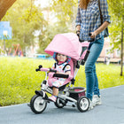 Qaba 6-in-1 Toddler Tricycle with Parent-Push Handle - Pink-Seat: 10.2" W (26W cm) 