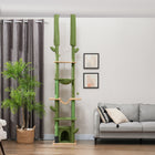 PawHut 89" - 100" Floor-To-Ceiling Cat Tree with Scratching Posts - Green-Soft velvet covering provides a luxurious touch 