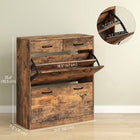 HOMCOM Entryway Cabinet with 2 Flip Drawers for 12 Pairs - Rustic Brown-The inside shelves are 2-level adjustable or removable to satisfy shoes of different heights
